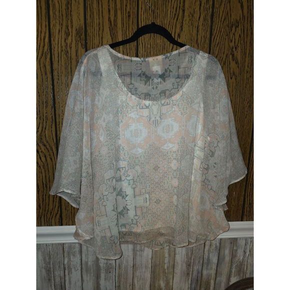 Women's Ruby Rd. Tunic Top L Beige Peach Patterned - Picture 4 of 4